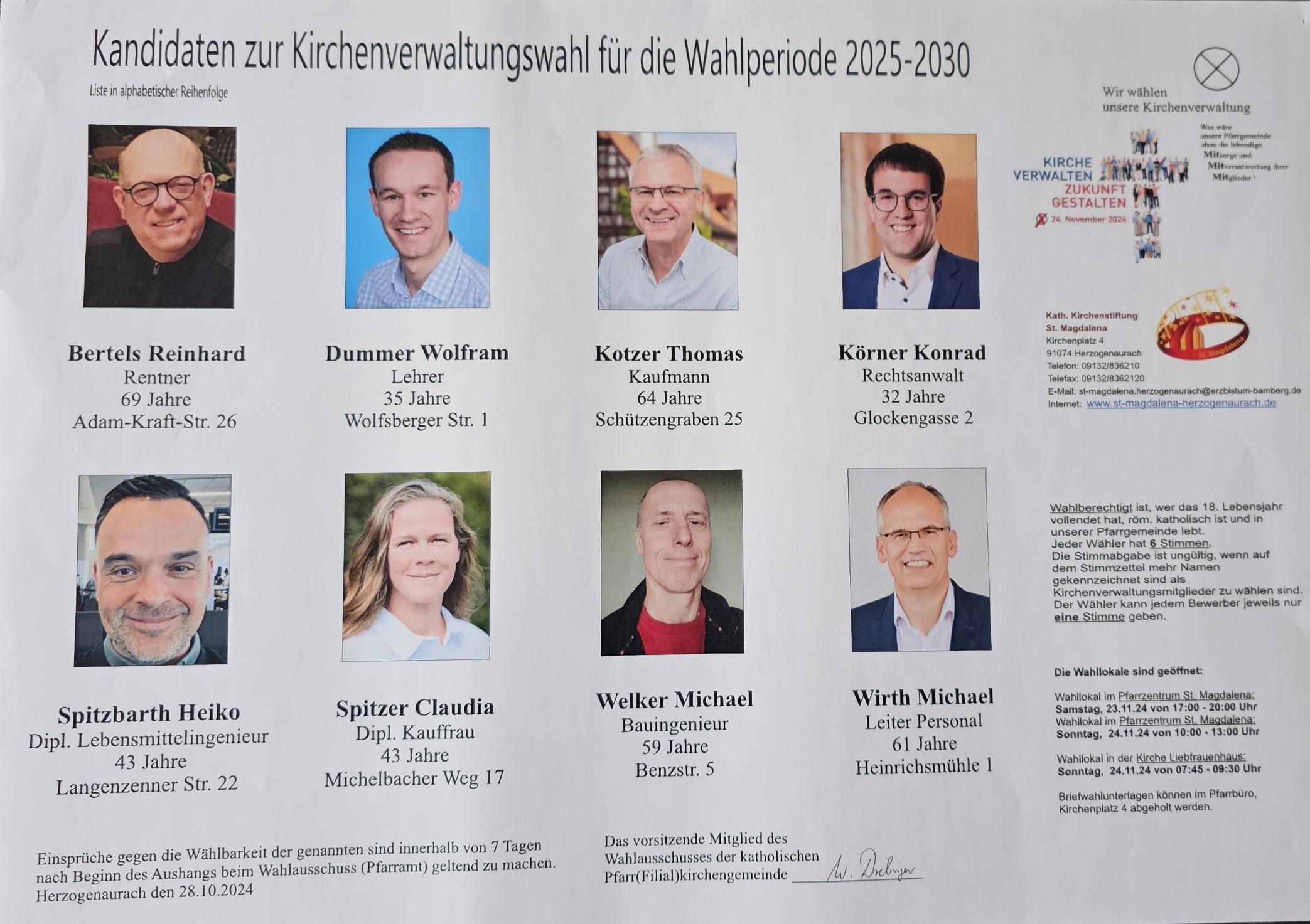 Kirchenverwaltungswahlen 2024 - Kandidaten St. Magdalena